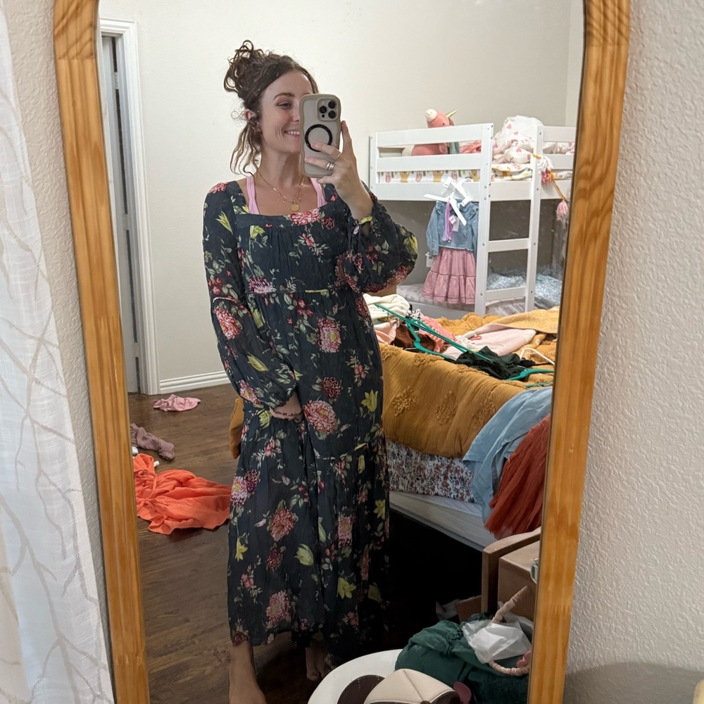 Anthropologie Evelin Dark Green Floral Dress size XS